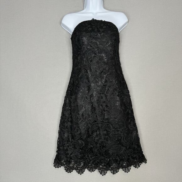 Serena London Dress Womens 6 Black Floral Lace Strapless Cocktail Evening Formal - Picture 1 of 12